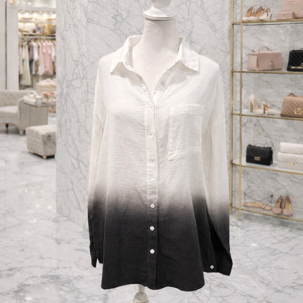 White Birch Gauze Cotton Ombré Button Down Top Large Oversized